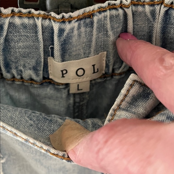 POL Distressed Wide Leg Jeans in Blue And White - Picture 2 of 12